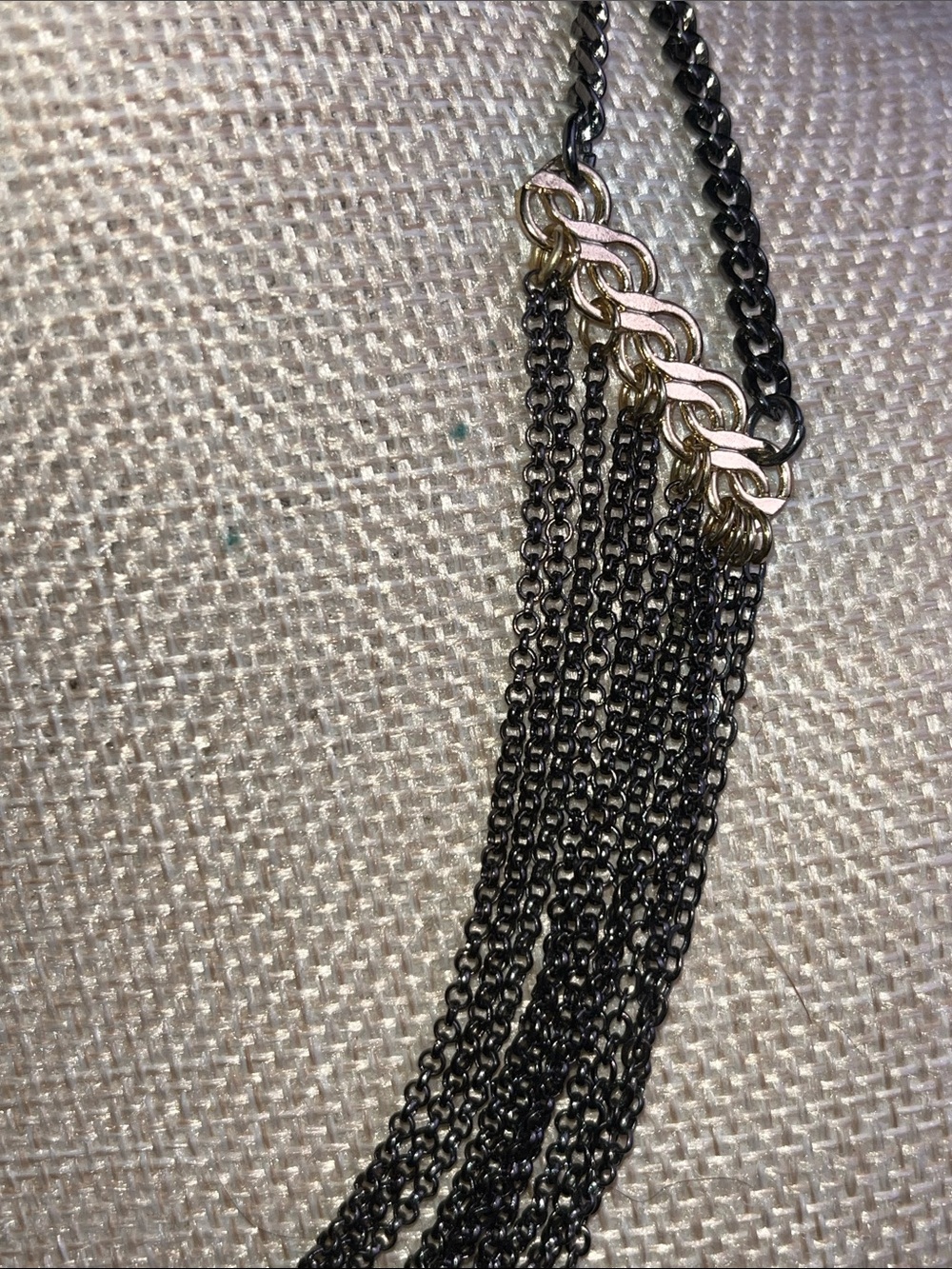 Multi-Strand Gunmetal and Gold Necklace with Crystal Teardrops 14" - Picture 6 of 8